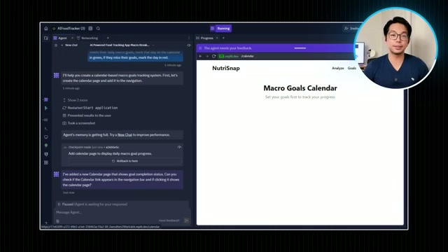 Replit interface showing the AI agent